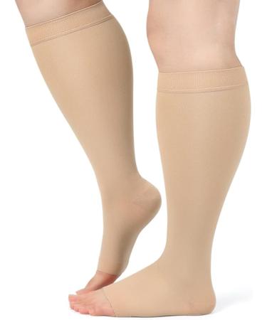 Buy Plus Size Compression Socks (S-7XL) 20-30 mmHg - Wide Calf Open Toe Support for Circulation Varicose Veins & Edema - USA Shipping Available - Buy Online on GoSupps.com
