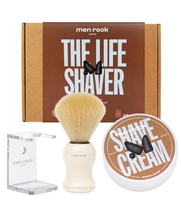 Men Rock The Life Shaver Sandalwood Shaving Set Men - Includes Shaving Cream Synthetic Shaving Brush & Shaving Brush Holder