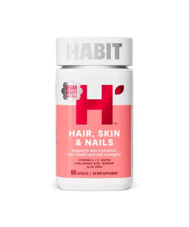 Habit Hair, Skin & Nails Supplement (60 Capsules) - New Look, Supports Skin Hydration, Hair & Nail Strength, Biotin 2000mcg, Vitamin A & C, Hyaluronic Acid, Rosehip, Vegan, Non-GMO (1 Pack)