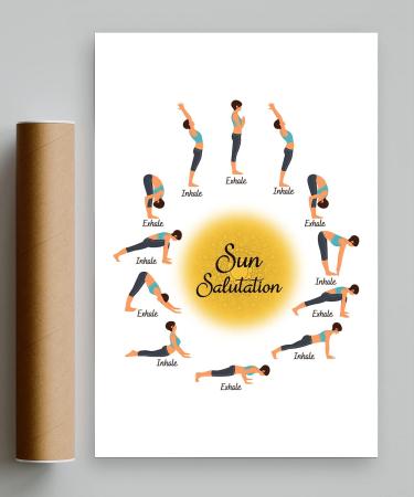 Teevoke 16x24 Yoga Inhale Exhale Sun Salutation Poster - Unframed Meditation Morning Yoga Flow Poses Surya Namaskar - No Frame - Buy Online on GoSupps.com