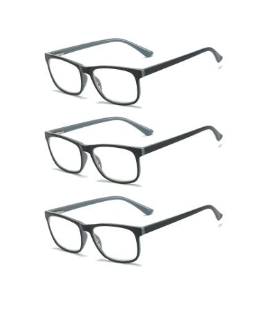 MMOWW 3-pack reading glasses for men and women anti-blue computer glasses with spring hinges (gray 2.0 gray 2.0 x