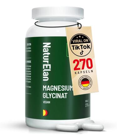 Magnesium glycinate high -dosed capsules - 270 vegan capsules 770mg magnesium glycinate per capsule including 100mg elementary magnesium laboratory testing produced in Germany