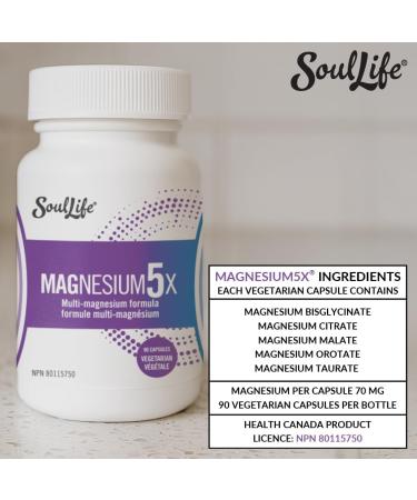 SoulLife Magnesium5X 5-in-1 Magnesium Complex for Men & Women Supports Muscle Function Relaxation Energy Production & Electrolyte Balance 30 Servings / 90 Vegetarian Capsules - Buy Online on GoSupps.com