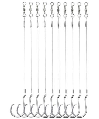 SEAOWL Saltwater Steel Circle Hook Rigs,Octopus Offset Fishing Hooks Leader Wire for Catfish Bass 24pcs 5/0-12-45lb