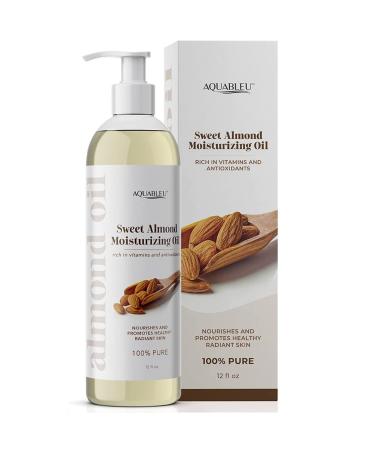 Aquableu Sweet Almond Moisturising Oil   All Natural Ingredients   Deeply Moisturising and Cleansing - For Dry  Irritated Skin   Fast Absorbing   For Body and Face - Unscented   12oz