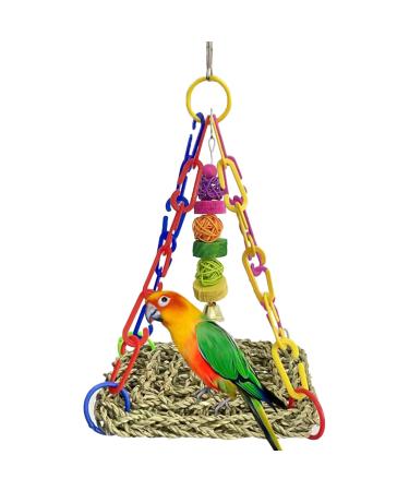 MUYG Bird Seagrass Mat Natural Sea-Weed Woven Parrot Hammock Swing Mats Birds Foraging Wall Colorful Chewing Toy Lovebird Movable Hanging Hammocks Rocking Toys Parakeets Climbing Pad