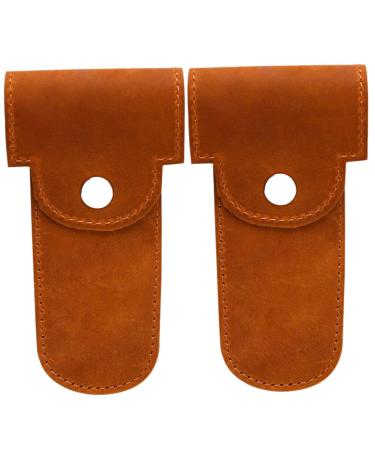 Minkissy 2 pieces of razor case handbag organizer Using Servant Razor For Men Lederholster Home Rasier Cases Razor storage cover Leder cover for razor light brown 13.x6.7cm