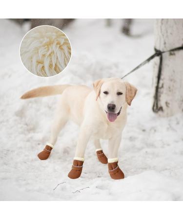 4pcs Dog Winter Shoes Pet Warm Snow Boots Puppy Anti-Slip Sole Pets Paw Protectors Covers Cat Booties for Outdoor Cold Weather (M Brown) M Brown - Buy Online on GoSupps.com