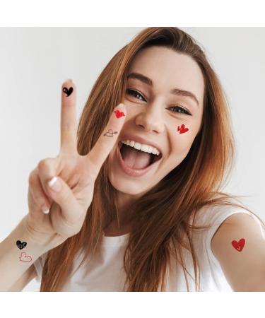 Valentine's Day Temporary Tattoos - 120 Heart Patterns, 8 Sheets Red & Black Love Hearts Stickers for Kids, Girls, Boys, Women - Face & Body Accessories - Buy Online on GoSupps.com