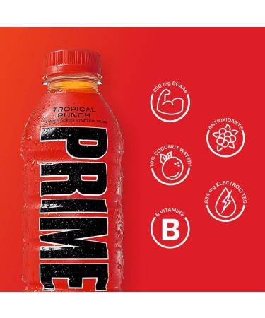 Prime Hydration Drink Tropical Punch | Caffeine-Free Sports Drink with BCAAs Coconut Water & Electrolytes - 12 Pack (473 ml) - Buy Online on GoSupps.com