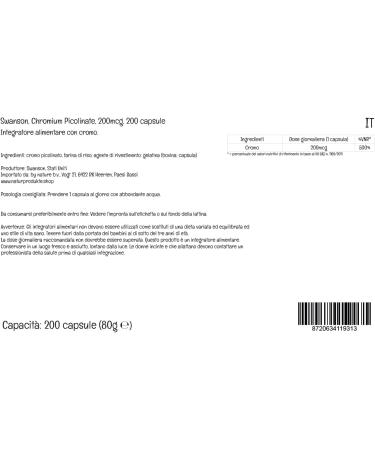 Swanson Chromium Picolinate (Picolinate de Chrome) 200mcg Hautement Dos 200 Capsules Sans Soja Sans Gluten Sans OGM - Buy Online on GoSupps.com
