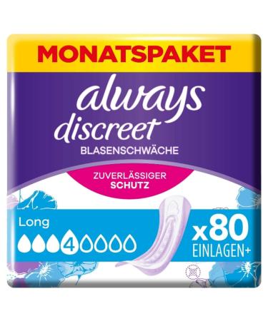 Discreet Incontinence Pads Long for Bladder Weakness Monthly Package 4 x 20 Pieces 20 pieces (pack of 4)