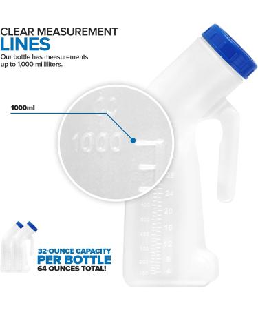 Unisex Urinal Bottle 2 Pack - Portable Urinal for Women & Men - 32 Oz Female Urination Device - Travel & Camping Pee Funnel Cup - Buy Online on GoSupps.com