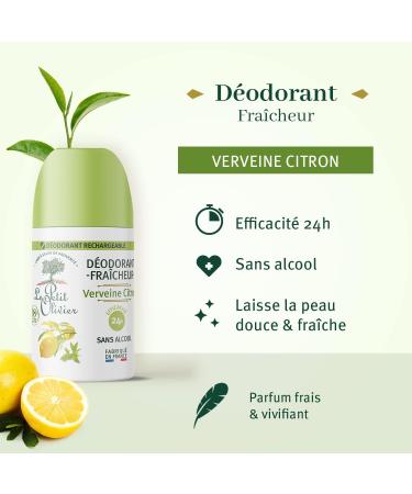 LE PETIT OLIVIER - Freshness Deodorant - Lemon Verbena - Skin-Friendly - 24-Hour Effectiveness - Alcohol-Free - 98% Natural Origin - Refillable Bottle - Made in France - 50 ml - Buy Online on GoSupps.com