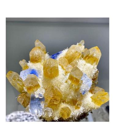 Jukuckv Spiritual support newly discovered yellow blue crystal cluster-quartz-crystal-cluster-mineral-sample and surface crystal-beautiful (size: 800g)