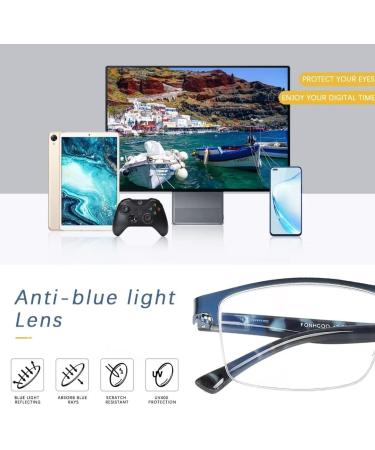FONHCOO Half-Rim Reading Glasses for Men & Women | Blue Light Filter Visual Aid for Seniors | Stylish & Comfortable 0.0x - Buy Online on GoSupps.com