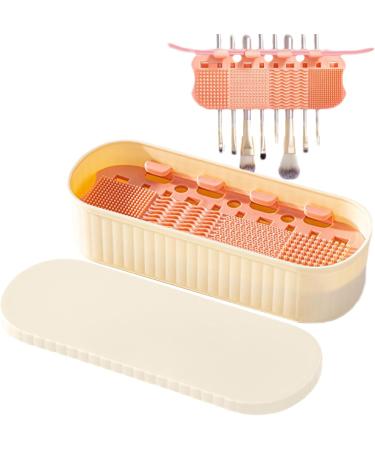 Makeup Brush Cleaning Mat | Cleaning Mat Brushes Organizer with Drying Holder Efficient Cleaning Tool Portable Sponge Washer for Powder Puff Makeup Brushes Third Generation Milky Apricot Color - Buy Online on GoSupps.com