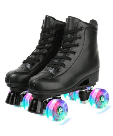Gets Womens Roller Skates Light Up Wheels, Artificial Leather Adjustable Double Row 4 Wheels Roller Skates Shiny Skates for Teens,Adult flash wheel US Women's 8.5/US Men's 7/EU39