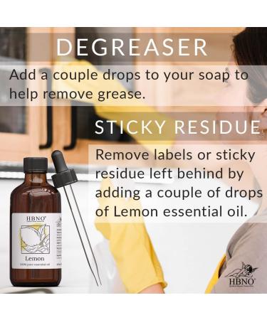 HBNO Lemon Essential Oil 4 oz - 100% Pure & Natural Cold Pressed Oil for Cleaning, Aromatherapy, DIY, Candle Making, Soap & Diffuser - Buy Online on GoSupps.com