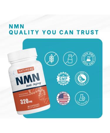 Nature4U NMN (Nicotinamide Mononucleotide) 320mg NAD+ Alternative Supplement for Anti Aging 30 Capsules | Supports Cellular Energy Muscle & Wellness - Buy Online on GoSupps.com