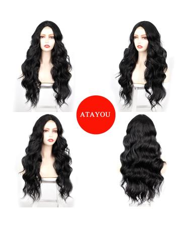 Atayou Long Black Wig for Women | 24-Inch Lace Front Heat-Resistant Wig with Small Pointed Middle Part - Buy Online on GoSupps.com