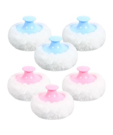 Mikikit Lot de 6 Houppettes en Peluche Douces pour B b Applicateurs Poudre Corps et Visage Couleurs Bleu Ciel et Rose Adapt es aux Peaux Sensibles Lavables et R utilisables Soin