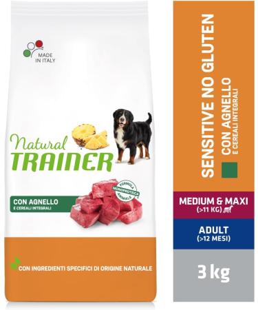 Natural Trainer Sensitive No Gluten - Medium-Maxi Adult Dog Food with Lamb and Whole Grains - 3kg - Buy Online on GoSupps.com