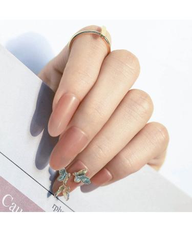 Sethexy Glossy Oval False Nails - Pink Long Gold Butterfly Acrylic Tips | 24 Complete Press-On Nail Set for Women & Girls - Buy Online on GoSupps.com
