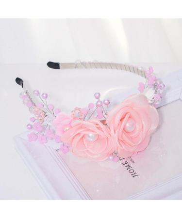 IYOU Flower Girl Headpiece Pink Floral Headbands Pearl Princess Birthday Wedding Hair Accessories for Girls - Buy Online on GoSupps.com
