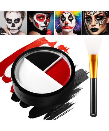 DE'LANCI Black White Red Face Body Paint with Brush funny Clown Makeup for Halloween Special Effect Long Lasting Waterproof SFX Makeup Face Painting Kit Professional Halloween Joker Clown Makeup 2 kit