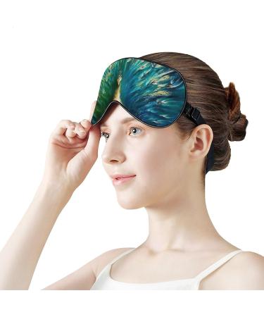Watercolor Green Peacock Sleep Mask - Adjustable Eye Cover for Men and Women - Blocks Light for Night Travel and Nap - Buy Online on GoSupps.com