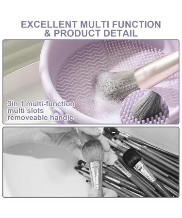 2024 Upgrade Makeup Brush Cleaner Mat Bowl - 3 in 1 Silicone Cleaning Pad for Brushes Puffs & Sponges | Portable Tool in Khaki - Buy Online on GoSupps.com