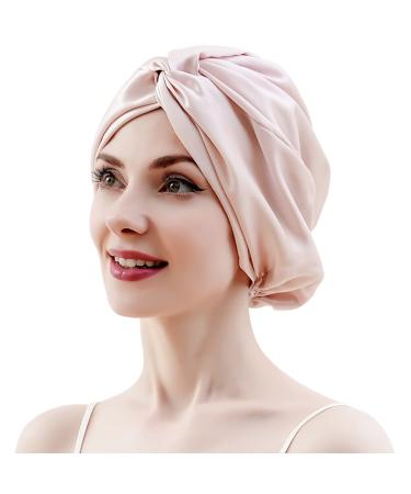RunSure Silk Bonnet for Sleeping  22 Momme Silk Sleep Cap for Women Hair Care with Elastic Band for Straight  Curly  Frizzy Hair (Pink)