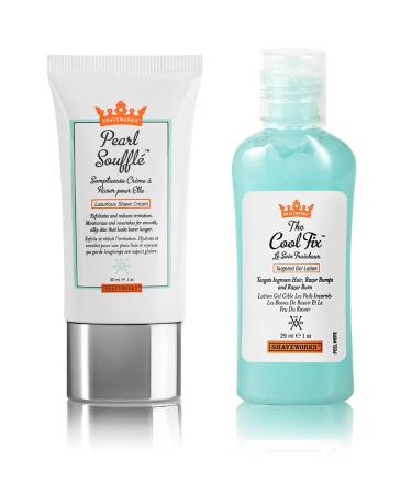 Shaveworks Get Smooth Duo: The Cool Fix 1 Fl Oz + The Pearl Souffl Shave Cream 1 Fl Oz - Post Waxing & Shaving Solution for Ingrown Hair, Razor Bumps, & Burns - Buy Online on GoSupps.com