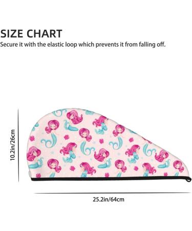 Cute Mermaids Pink Microfiber Hair Towel - Super Absorbent Quick Dry Turban for Curly Hair | Hair Bonnet Wrap with Button for Women Girls & Kids - Buy Online on GoSupps.com
