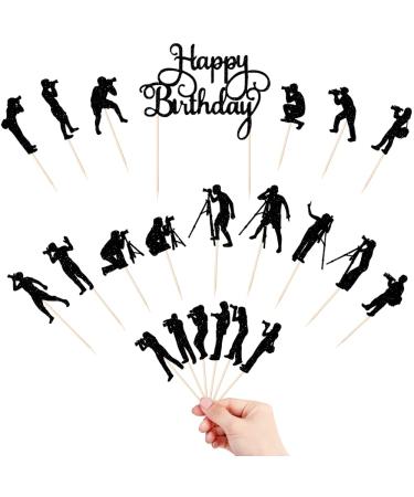 Photographer Happy Birthday Cake Topper-Camera Photographer Cupcake Topper-Birthday Party Cake Decorations (23-piece set)