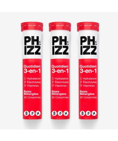 Phizz Electrolytes Multivitamins & Hydration Tablets - 60 Effervescent Rehydration Tablets - 18 Vitamins & Minerals Vitamin C Vegan Vegetarian & Low Calorie (Mixed Berries)