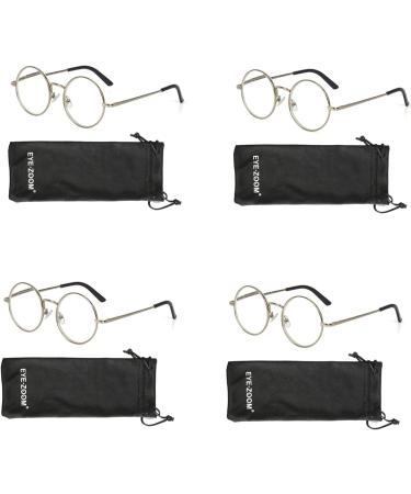 4 Pack Metal Frame Round Reading Glasses - Spring Hinge - Silver - 2.25 Diopters - International Shipping Available - Buy Online on GoSupps.com