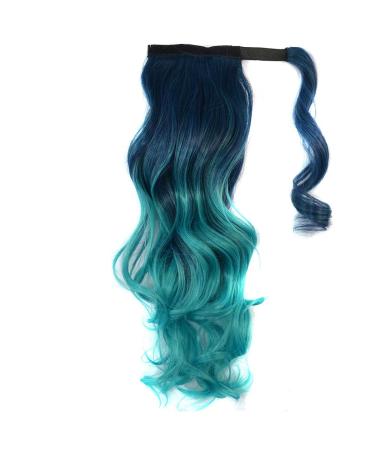 Ponytail Hair Extension Wavy Clip in Ponytail Two Tone Dark Green/Green Dark Green/Green