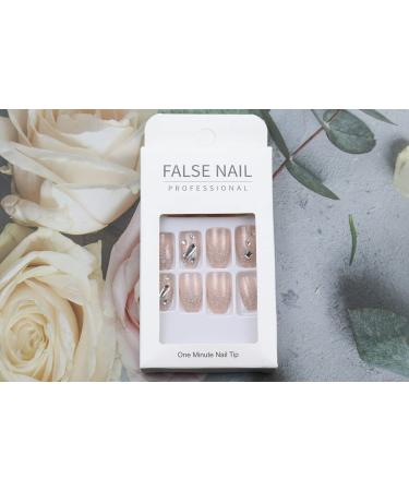 Glossy 3D Rhinestone Coffin Press On Nails - 24Pcs Medium Sparkly Glitter Designs for Women & Girls - Buy Online on GoSupps.com