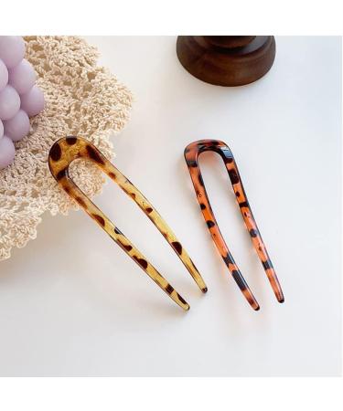2 Pieces French Style U-shaped Hairpins Vintage Hair Pin Fork Sticks Cellulose Acetate Tortoise Shell Hair Pins for Women Girls Hair Accessories (Leopard Print) - Buy Online on GoSupps.com