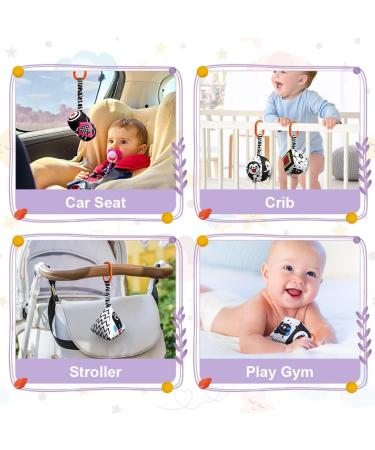 Shop Aolso Stroller Toys - 4PC Black and White Baby Hanging Toys for Newborns | Sensory Educational Car Seat Toys - Buy Online on GoSupps.com
