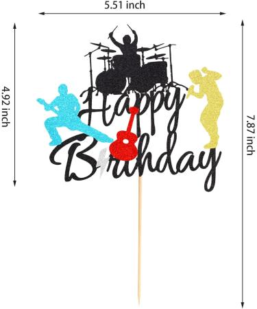 Arthsdite Happy Birthday Band Cake Topper-Drum Set Guitar Singing Cake Topper for Music Theme Birthday Party for Rock Roll Drummer Party Decor - Black Glitter - Buy Online on GoSupps.com