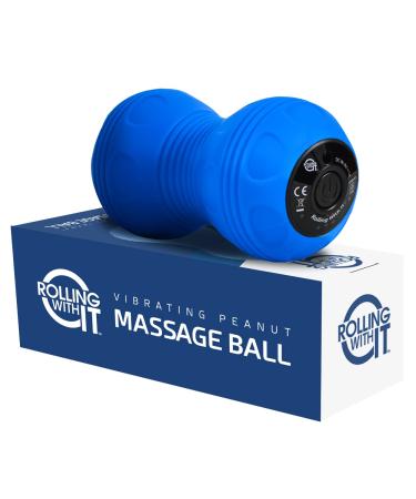 Professional Vibrating Peanut Massage Ball - Deep Tissue Trigger Point Therapy, Myofascial Release - Handheld, Cordless - 4 Intensity Levels - Dual Lacrosse Ball Vibration Massager (Blue)