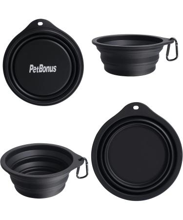 Petbonus Foldable Dog Bowls - 2 Silicone Water & Food Bowls | Portable Leak-Proof Travel Set with Carabiners - 600ml Black - Buy Online on GoSupps.com
