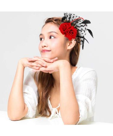 LALAFINA Halloween Red Rose Hairpin Headdress Bridal Dress Hair Accessories Stage Banquet Photo Accessories Hairpin Flower Mesh Hair Clip Fascinator Clip Prom Cloth Flowers Bride - Buy Online on GoSupps.com