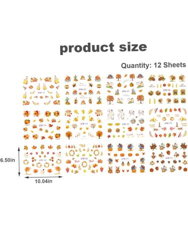 12 Sheets/Set Fall Nail Stickers Autumn Maple Leaves Pumpkin Turkey Nail Art Stickers Thanksgiving Themed Water Transfer Nail Decorations Nail Stickers - Buy Online on GoSupps.com