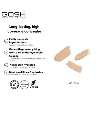 GOSH High Coverage Concealer 003 Sand | Vegan Liquid Concealer for Dark Circles Redness & Imperfections | Long-Lasting Sensitive Skin Formula | 6 ml (1 Pack) - Buy Online on GoSupps.com