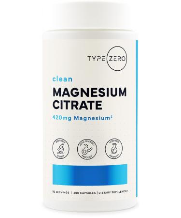 Type Zero Clean Magnesium Citrate Capsules (420mg Per Serving - 200 Capsules) Pure Magnesium Citrate Supplement Non-GMO - Gluten Free 50 Servings