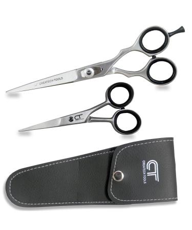 Createch Tools CT Hair Scissors Set  6 inch Hair Cutting and 4 inch Trimming Barber Scissors, Super Sharp Razor Edge Blades for Professional and Home user (2-PCs Razor Cut Scissors)